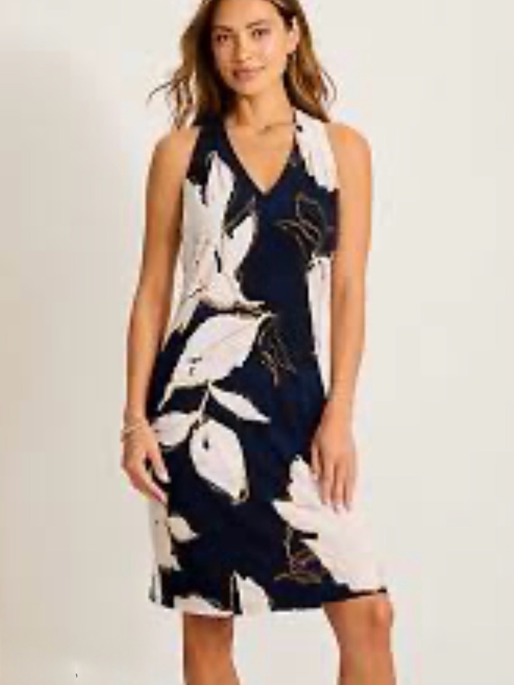 Tommy Bahama Navy and White Floral V-Neck Dress